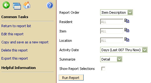 Charge Capture Report Selections